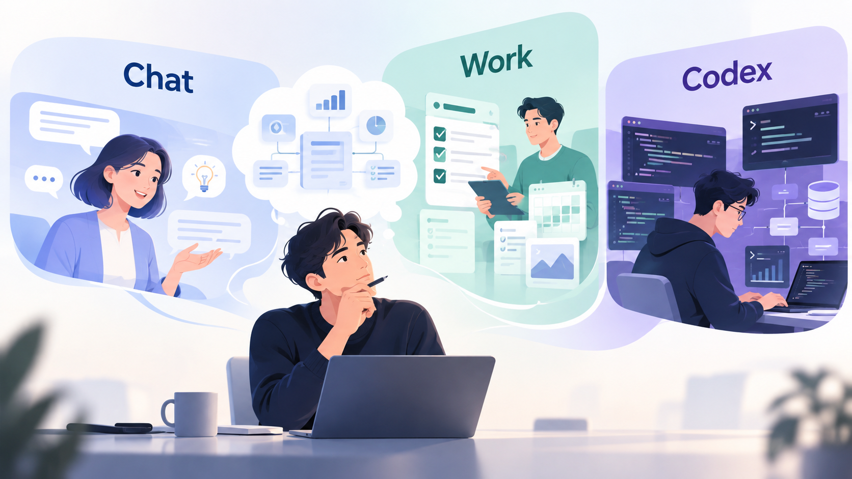 Chat、Work 和 Codex 有什么区别？科研人真正需要理解的不是功能，而是工作方式的封面