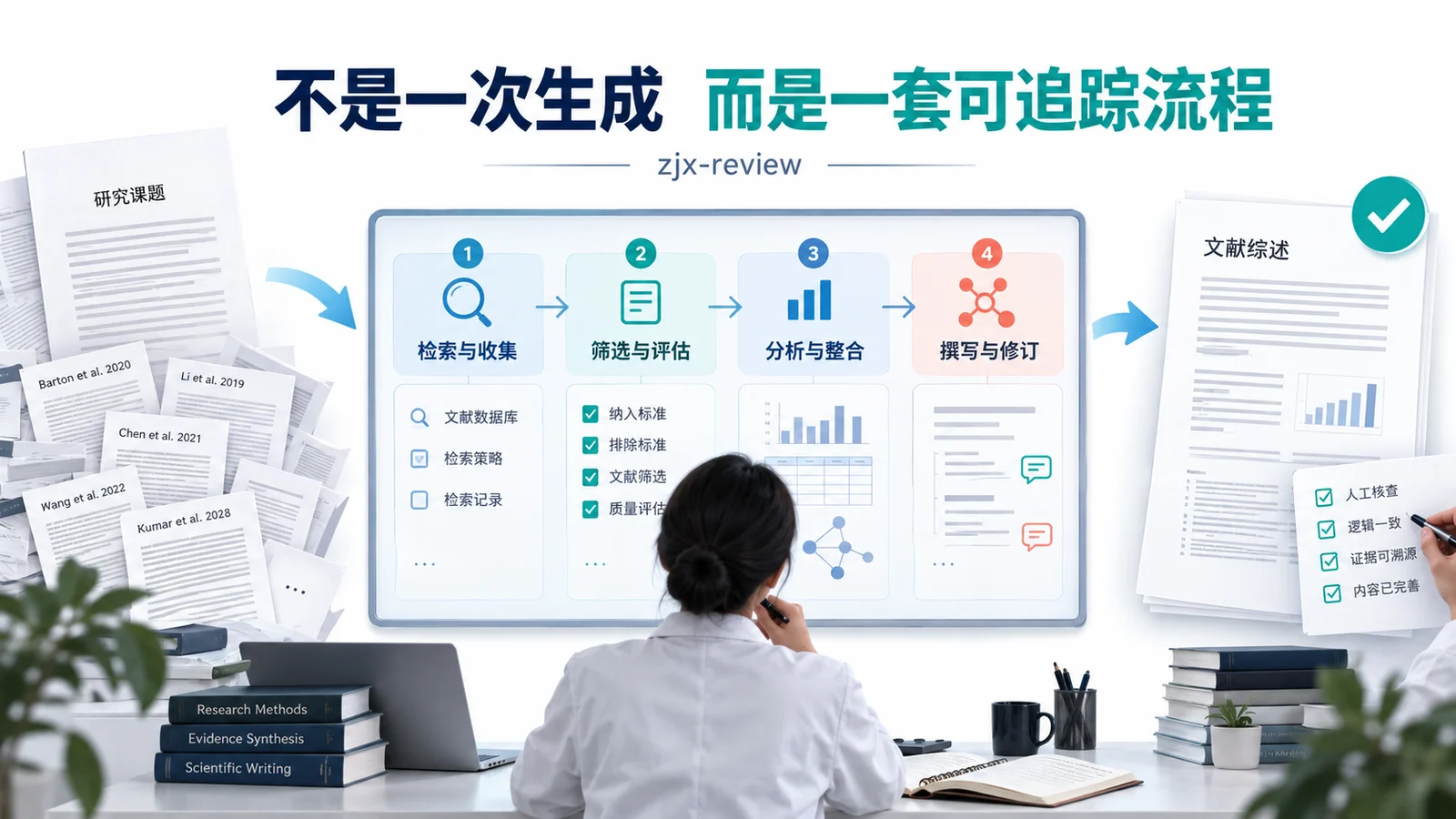 你只需要盯好每一步的产物,AI就可以给你一份优质的综述文章封面